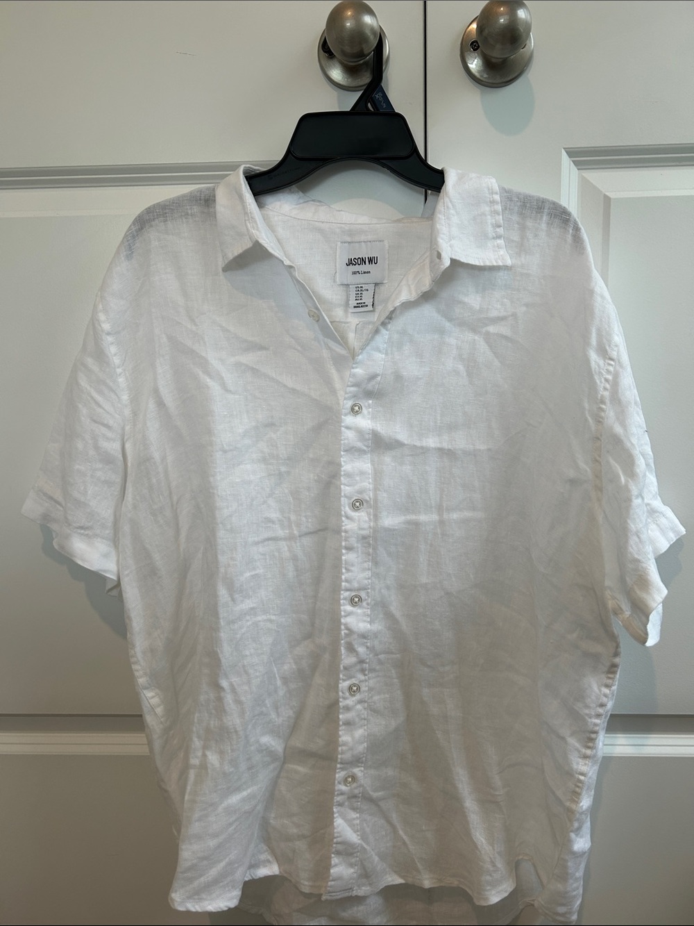 NWOT Jason Wu White Short-Sleeve Linen Button-Down Shirt